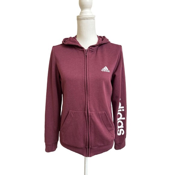 Adidas Women's S Victory Crimson Full Zip Hoodie Sweatshirt Jacket Essentials - Picture 1 of 6